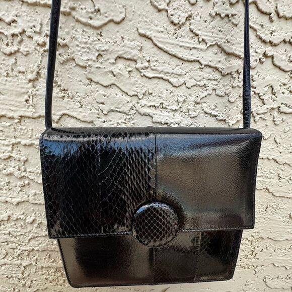 Lisette vintage Elegant Black Leather Shoulder Bag - Picture 1 of 6